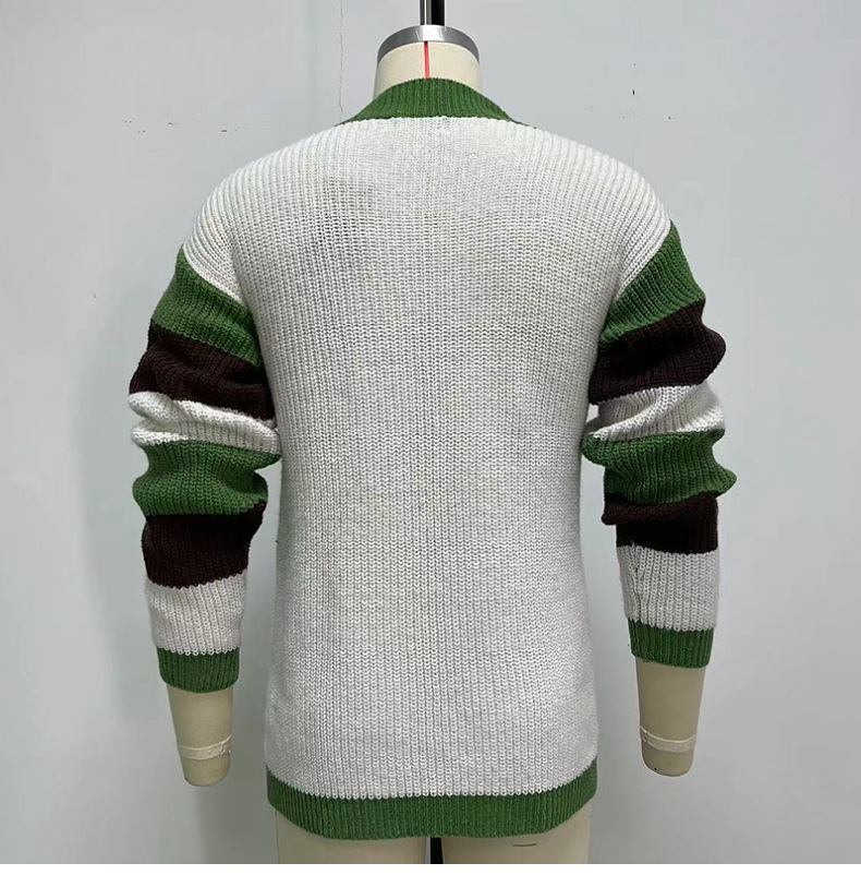 Loose Contrast Color Woolen Cardigan Jacket Image 1