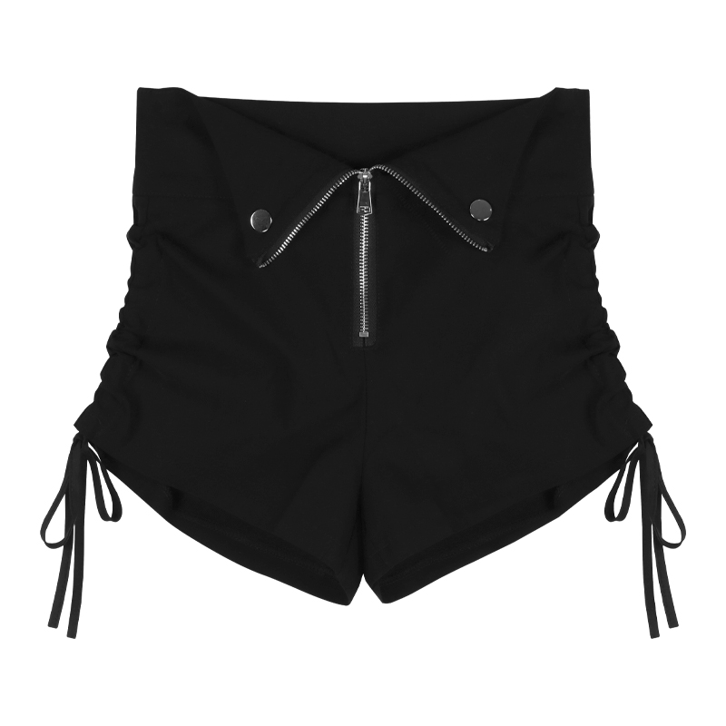 High-Waist Zip-Front Ruched Shorts