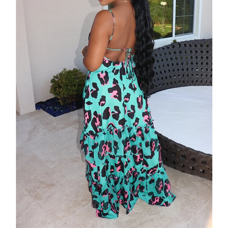 Fashion Women's Halter Leopard Print Dress Image 6