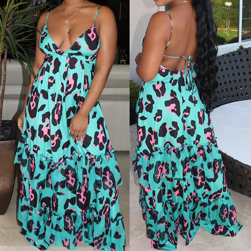 Fashion Women's Halter Leopard Print Dress Image 7