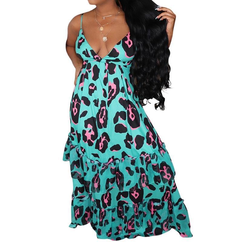 Fashion Women's Halter Leopard Print Dress Image 3
