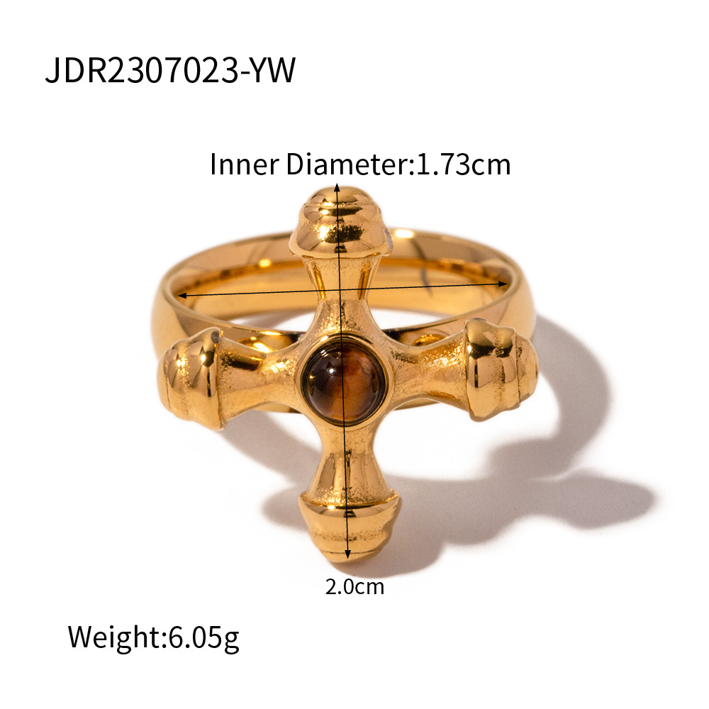 Stainless Steel Inlaid Stone Cross Ring 1