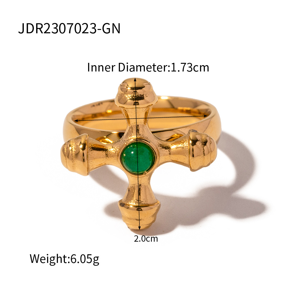 Stainless Steel Inlaid Stone Cross Ring 2