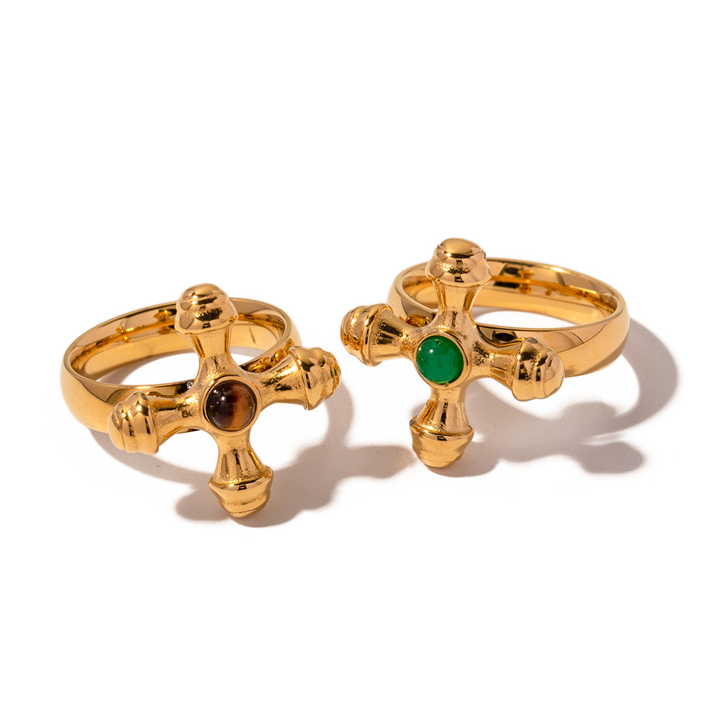 Stainless Steel Inlaid Stone Cross Ring 7