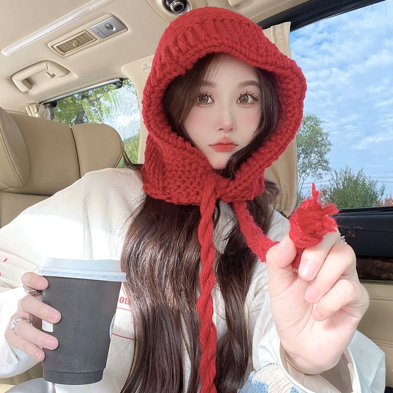 Knitted Wool Lace-up Earmuffs Hat Collection