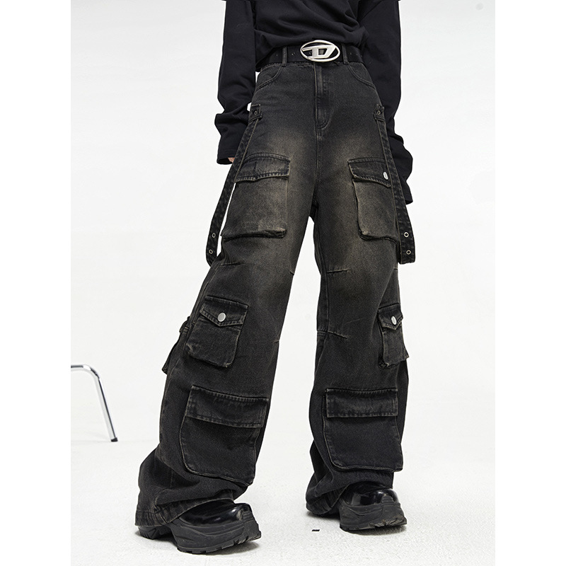 Multi Pocket Vintage Wide Leg Jeans