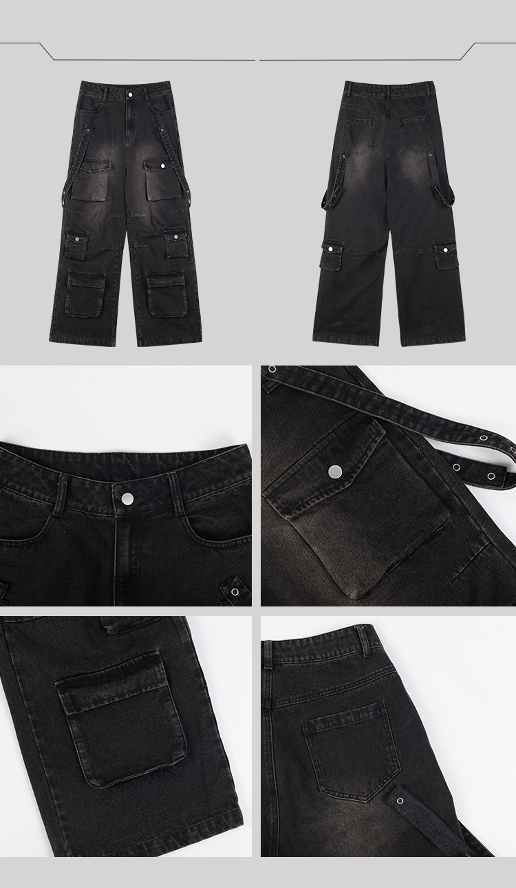 Multi Pocket Vintage Wide Leg Jeans