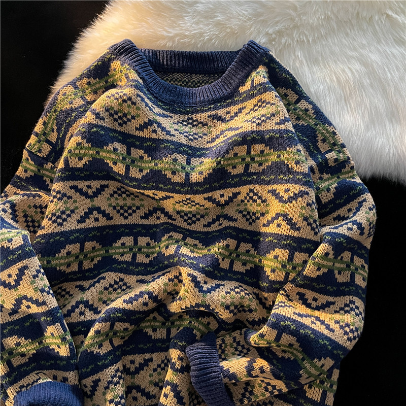 Men's Loose Retro Ethnic Leisure Warm Sweater Image 7