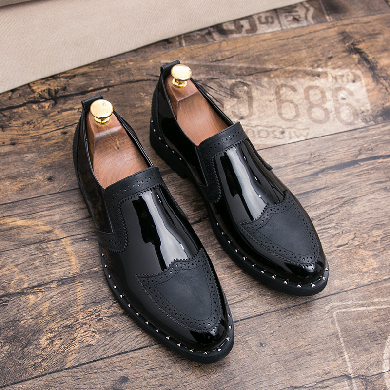 Men Casual Bright Pointed Toe British Small Leather Shoes