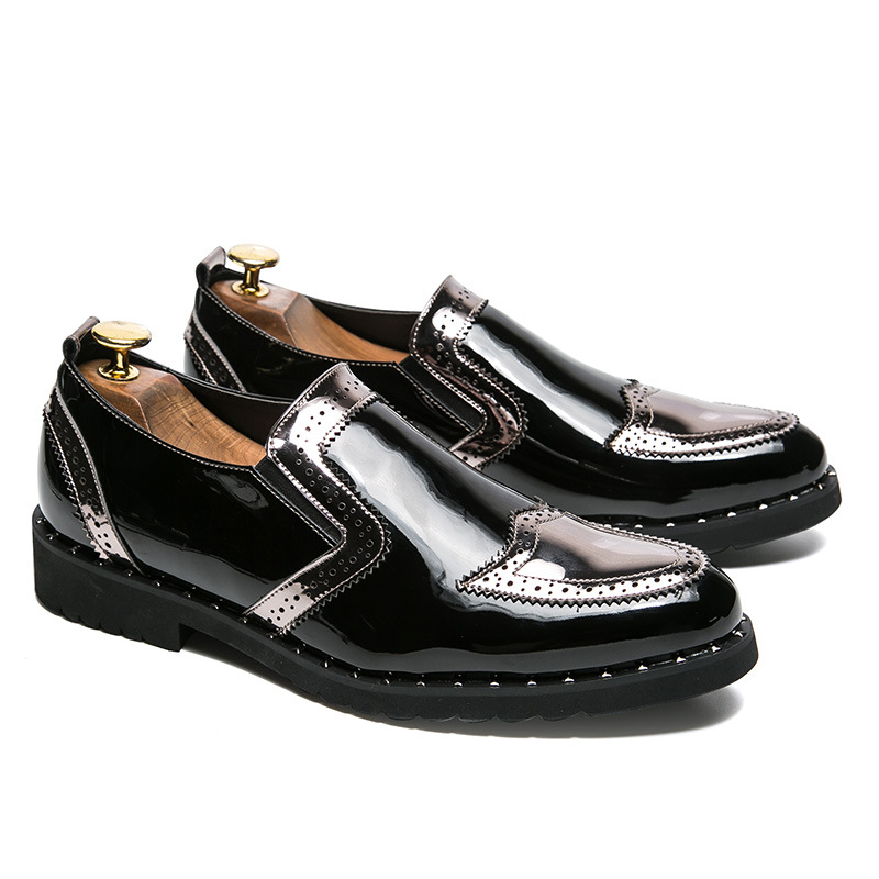 Men Casual Bright Pointed Toe British Small Leather Shoes