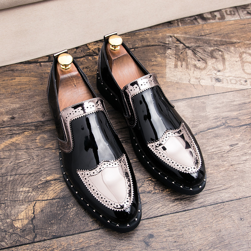 Men Casual Bright Pointed Toe British Small Leather Shoes