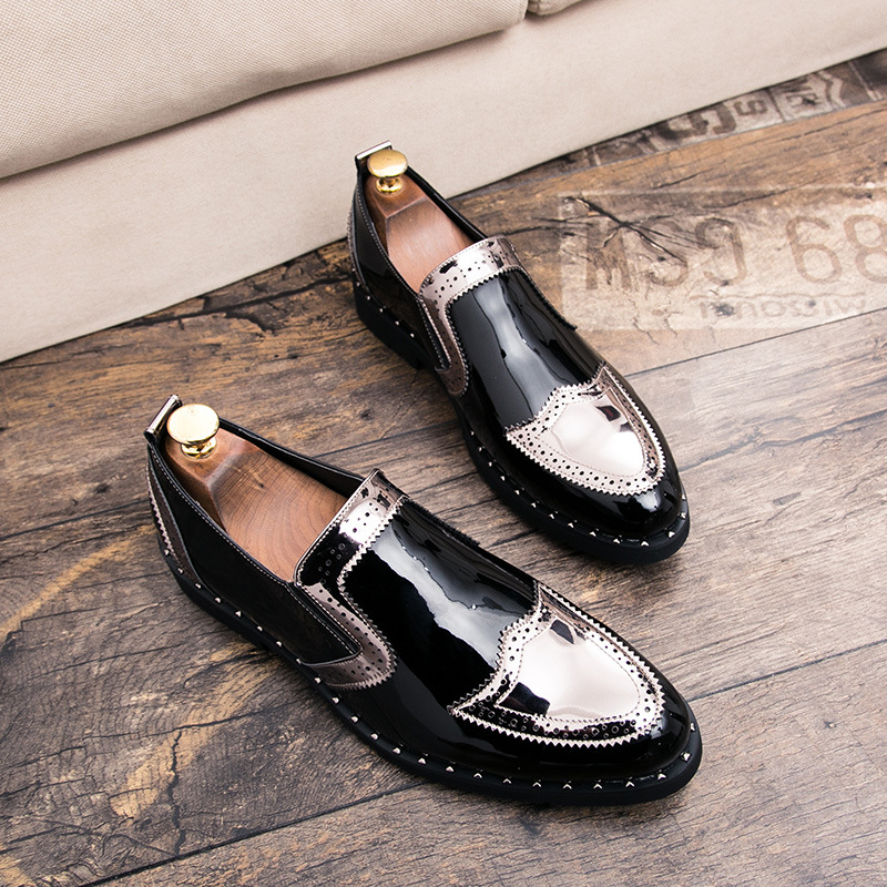 Men Casual Bright Pointed Toe British Small Leather Shoes