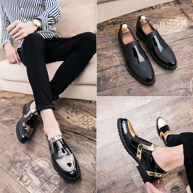 Men Casual Bright Pointed Toe British Small Leather Shoes
