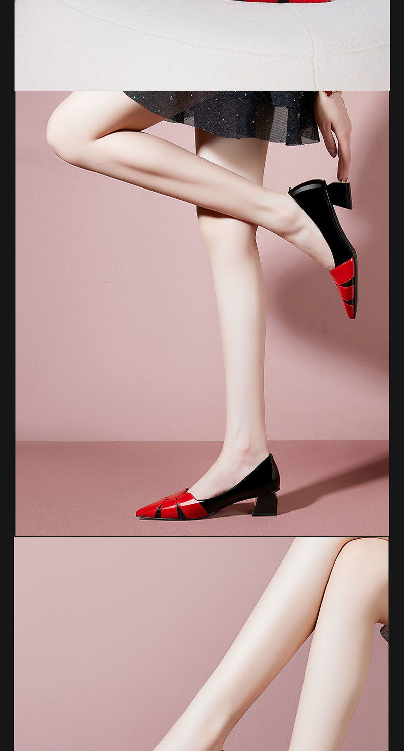 Red Thick Heel Flat Soft Leather Women’s Shoes Image 5