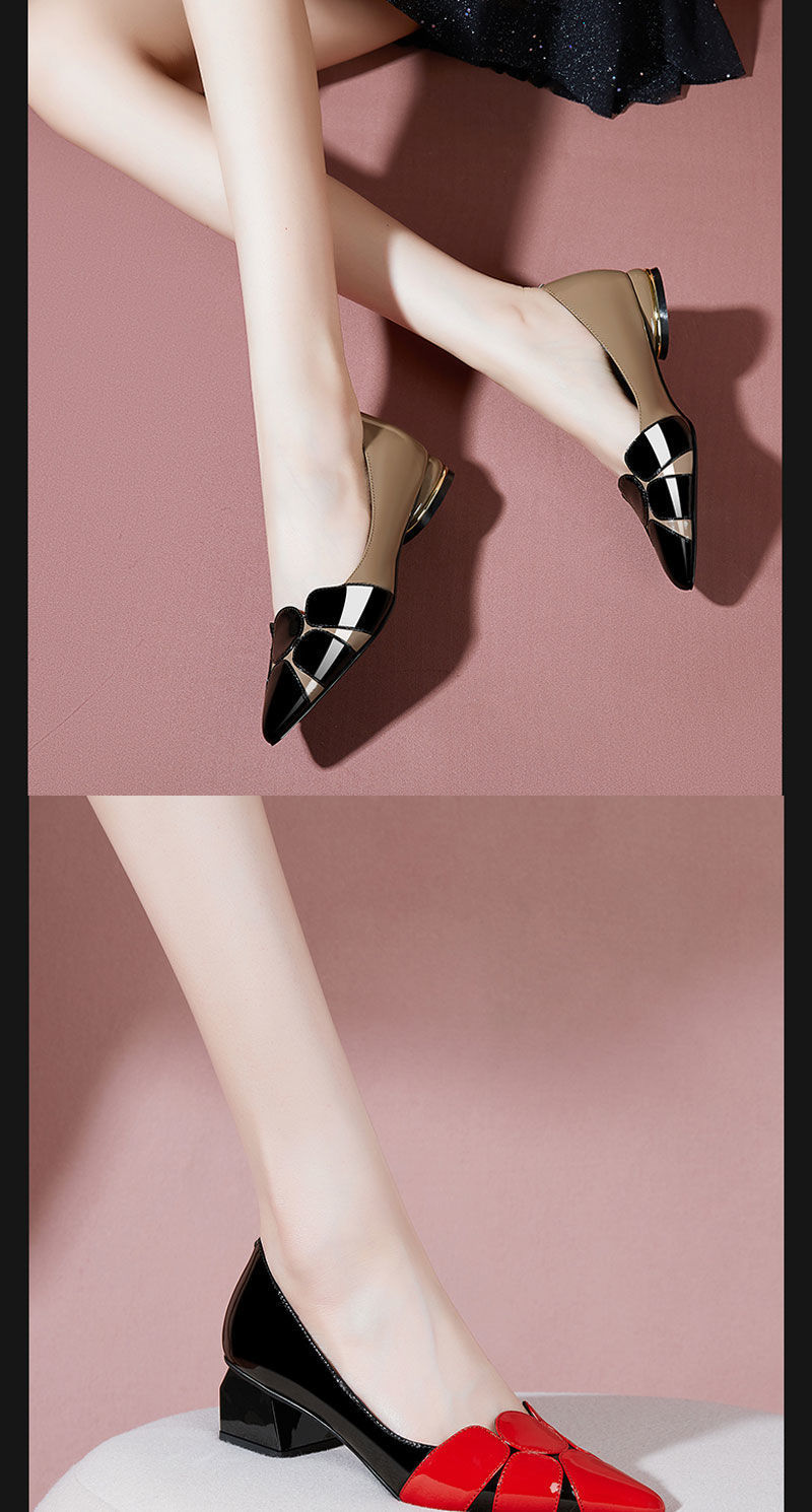 Red Thick Heel Flat Soft Leather Women’s Shoes Image 4