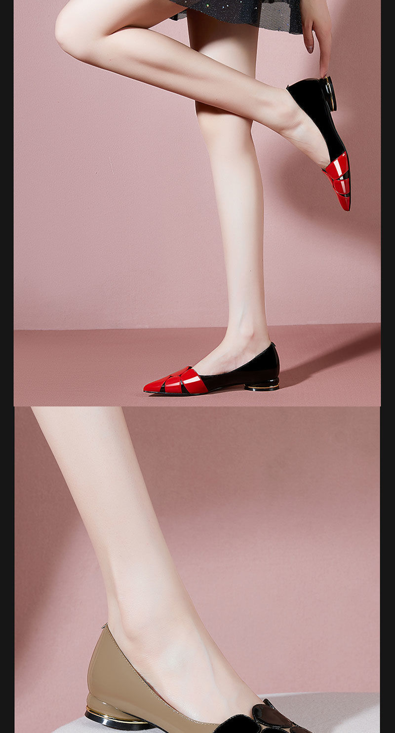 Red Thick Heel Flat Soft Leather Women’s Shoes Image 1