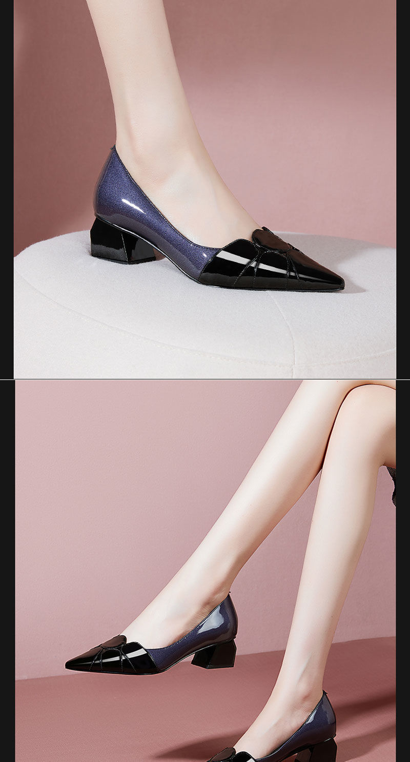 Red Thick Heel Flat Soft Leather Women’s Shoes Image 7