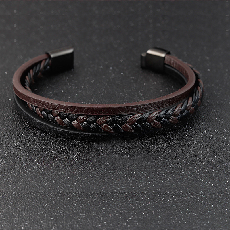Titanium Steel Men's Leather Bracelet Image 2