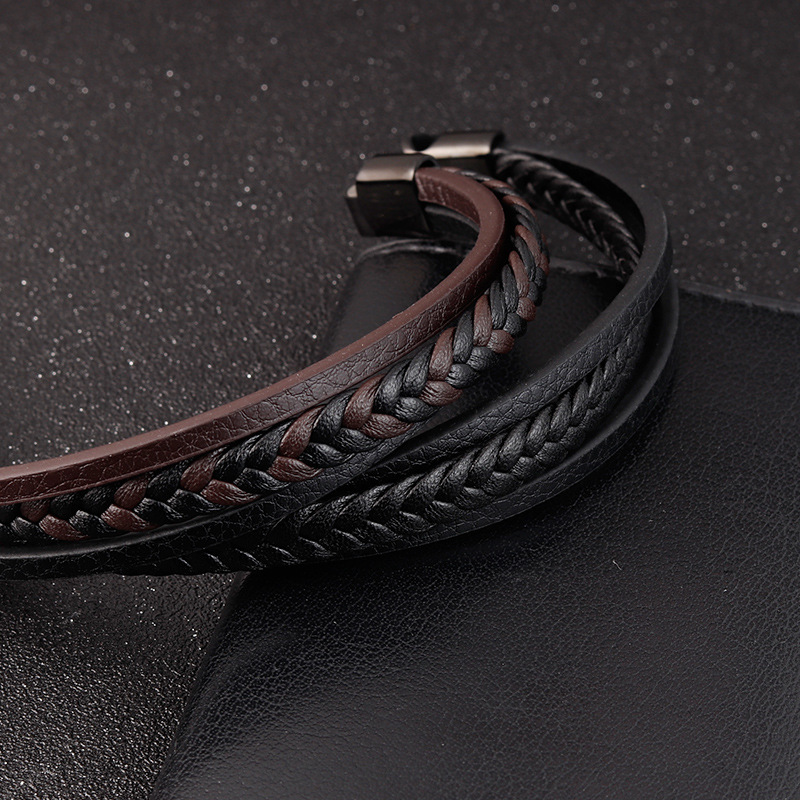 Titanium Steel Men's Leather Bracelet Image 4
