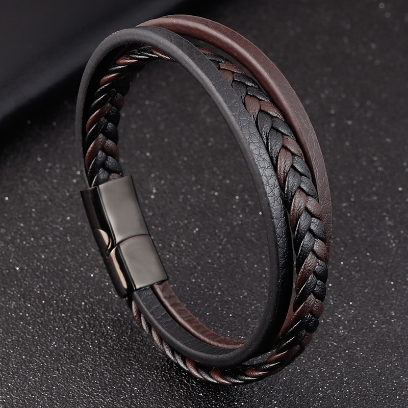 Titanium Steel Men's Leather Bracelet Image 6