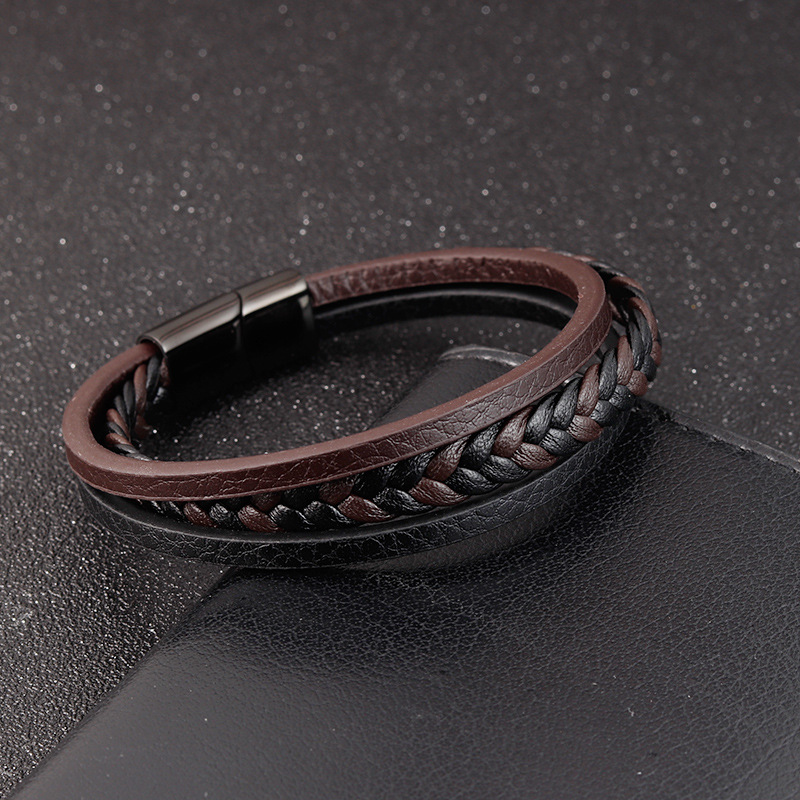 Titanium Steel Men's Leather Bracelet Image 1