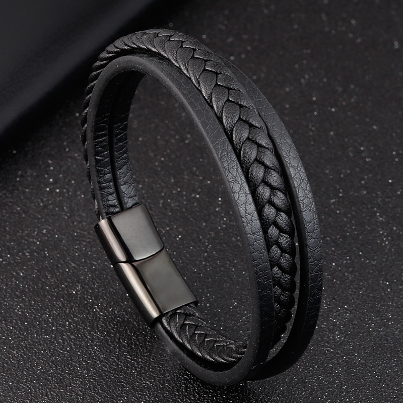 Titanium Steel Men's Leather Bracelet Image 5