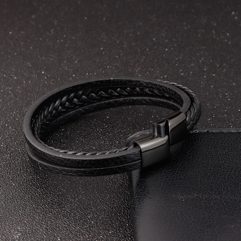 Titanium Steel Men's Leather Bracelet Image 3