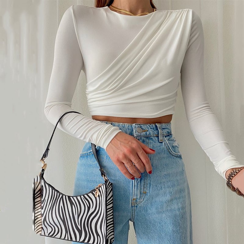Fashion Simple Round Neck Tight-fitting Long-sleeved Top