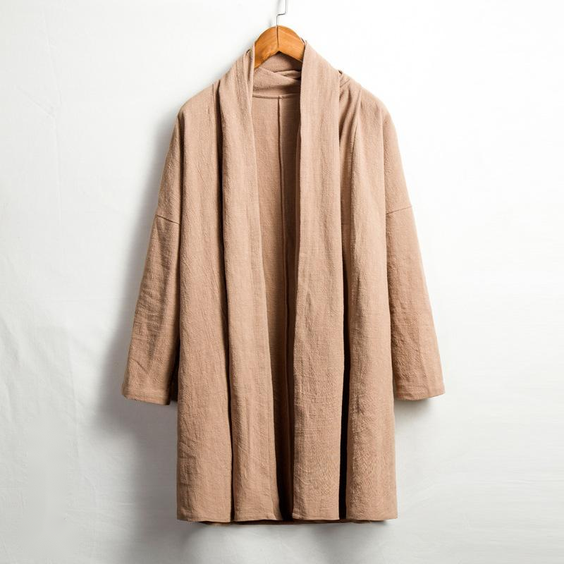Cotton And Linen Men's Mid-Length Windbreaker Jacket - Side View