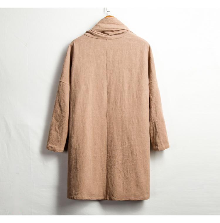 Cotton And Linen Men's Mid-Length Windbreaker Jacket - Close Up