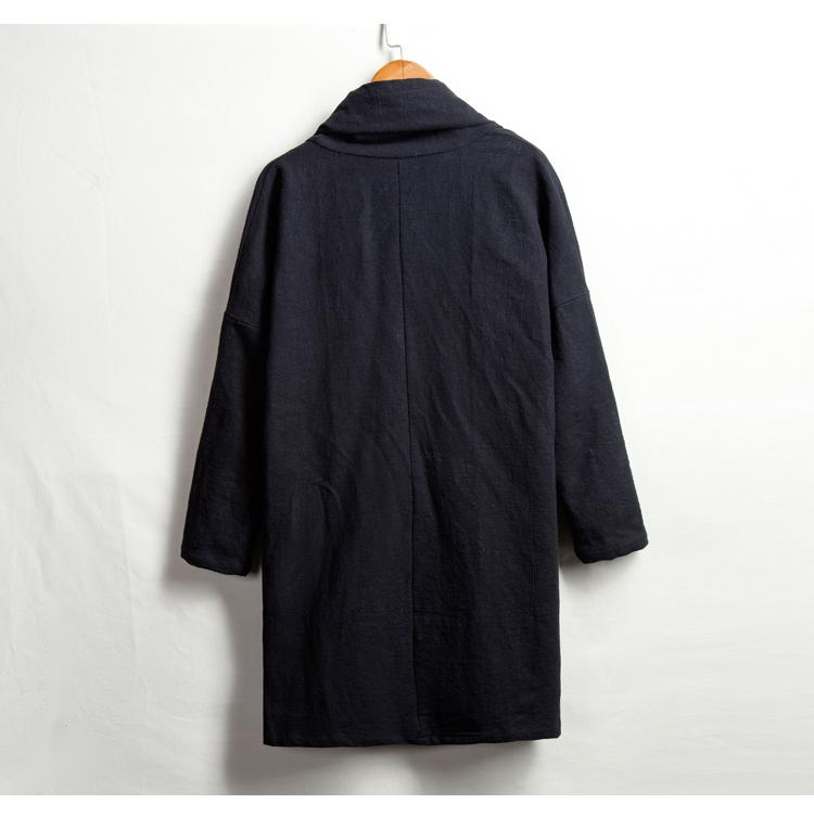 Cotton And Linen Men's Mid-Length Windbreaker Jacket - Back View