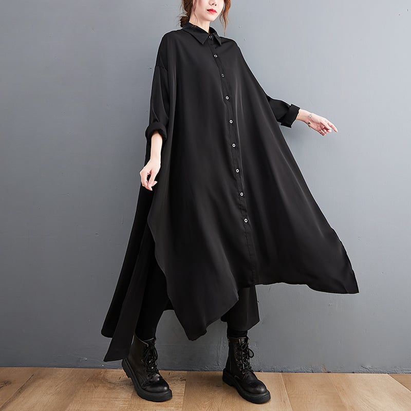 Loose Long Large Slit Shirt Dress - Image 2