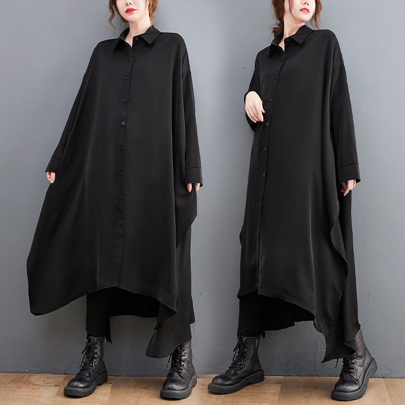 Loose Long Large Slit Shirt Dress - Image 7