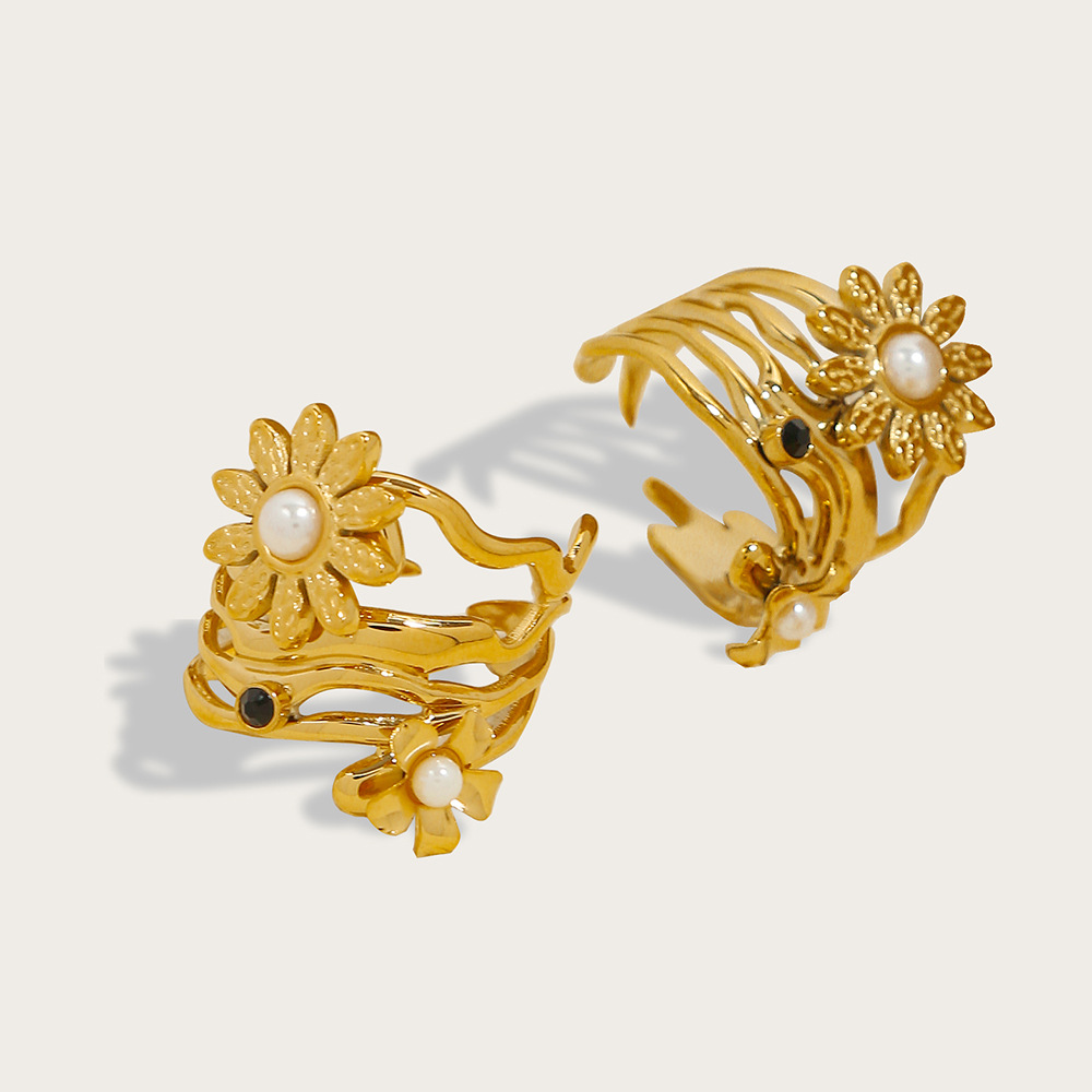 Pearl SUNFLOWER Titanium Steel Ring 5