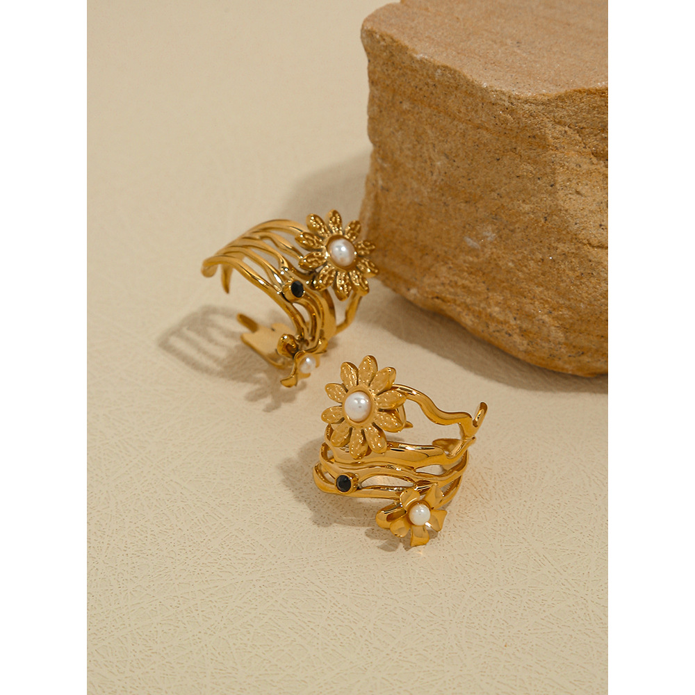 Pearl SUNFLOWER Titanium Steel Ring 2