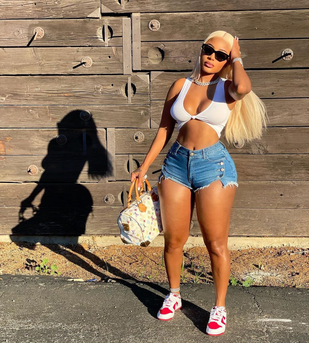 Side view of denim shorts