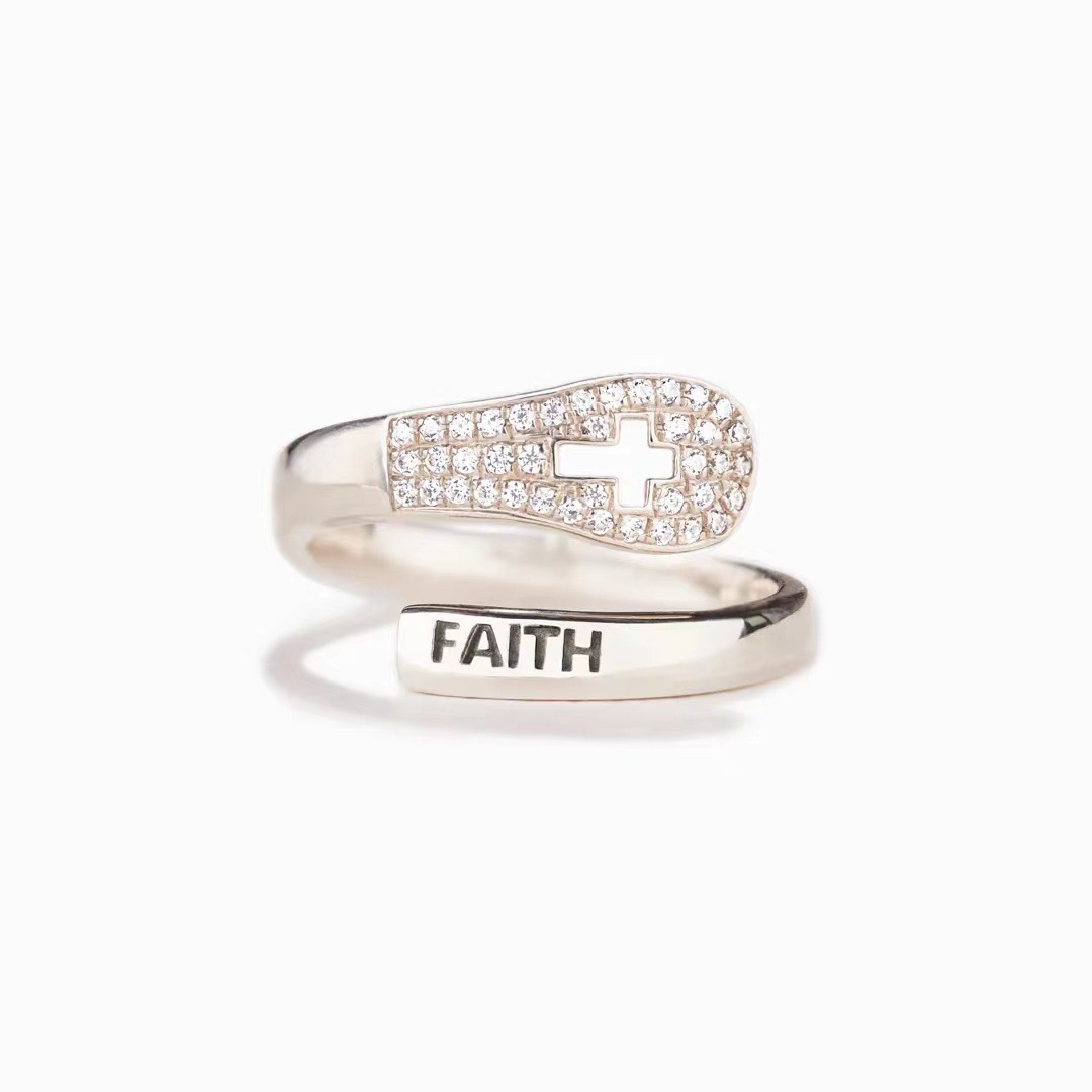 S925 Sterling Silver Faith Cross Zircon Ring Image 4