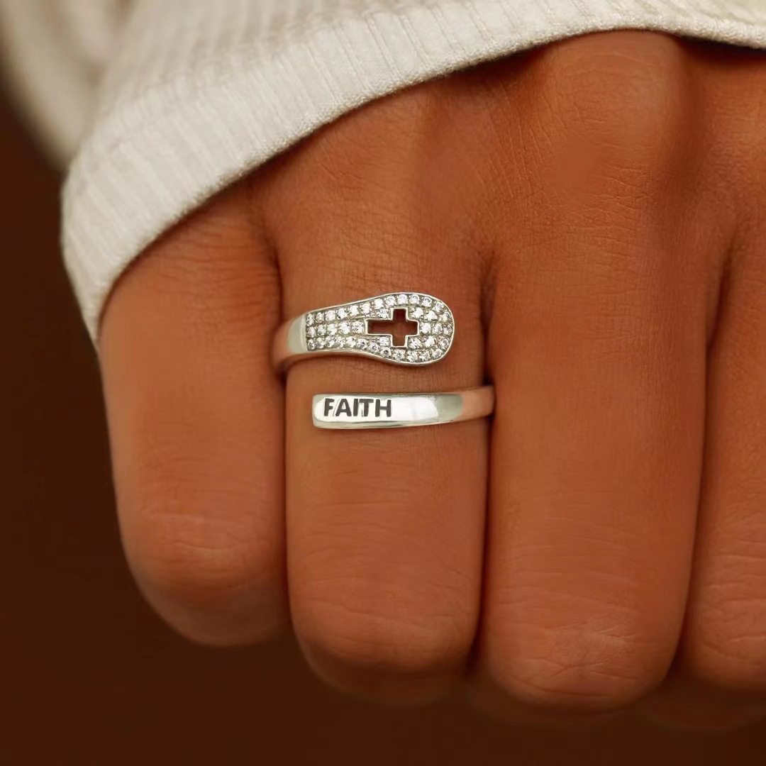 S925 Sterling Silver Faith Cross Zircon Ring Image 5
