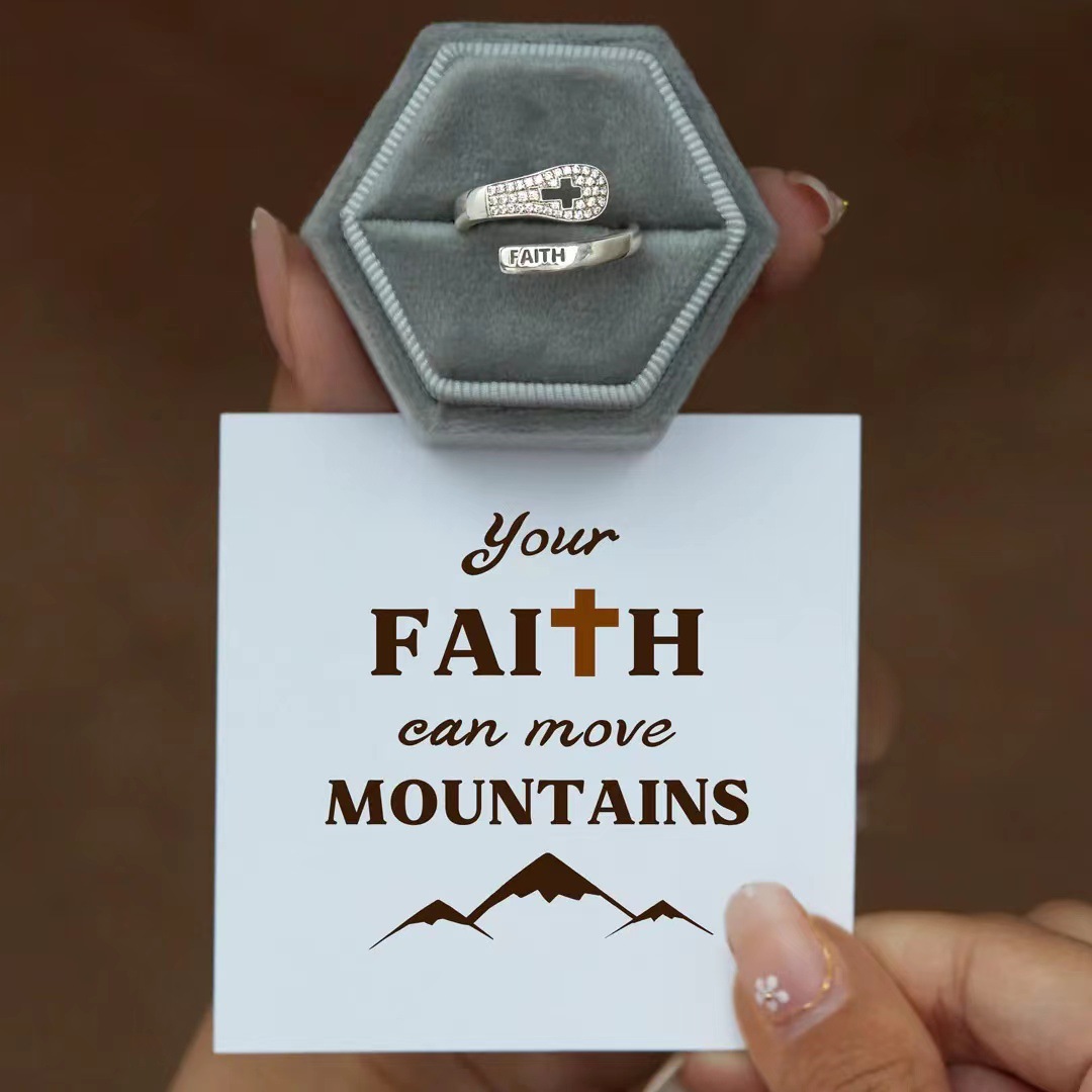 S925 Sterling Silver Faith Cross Zircon Ring Image 3