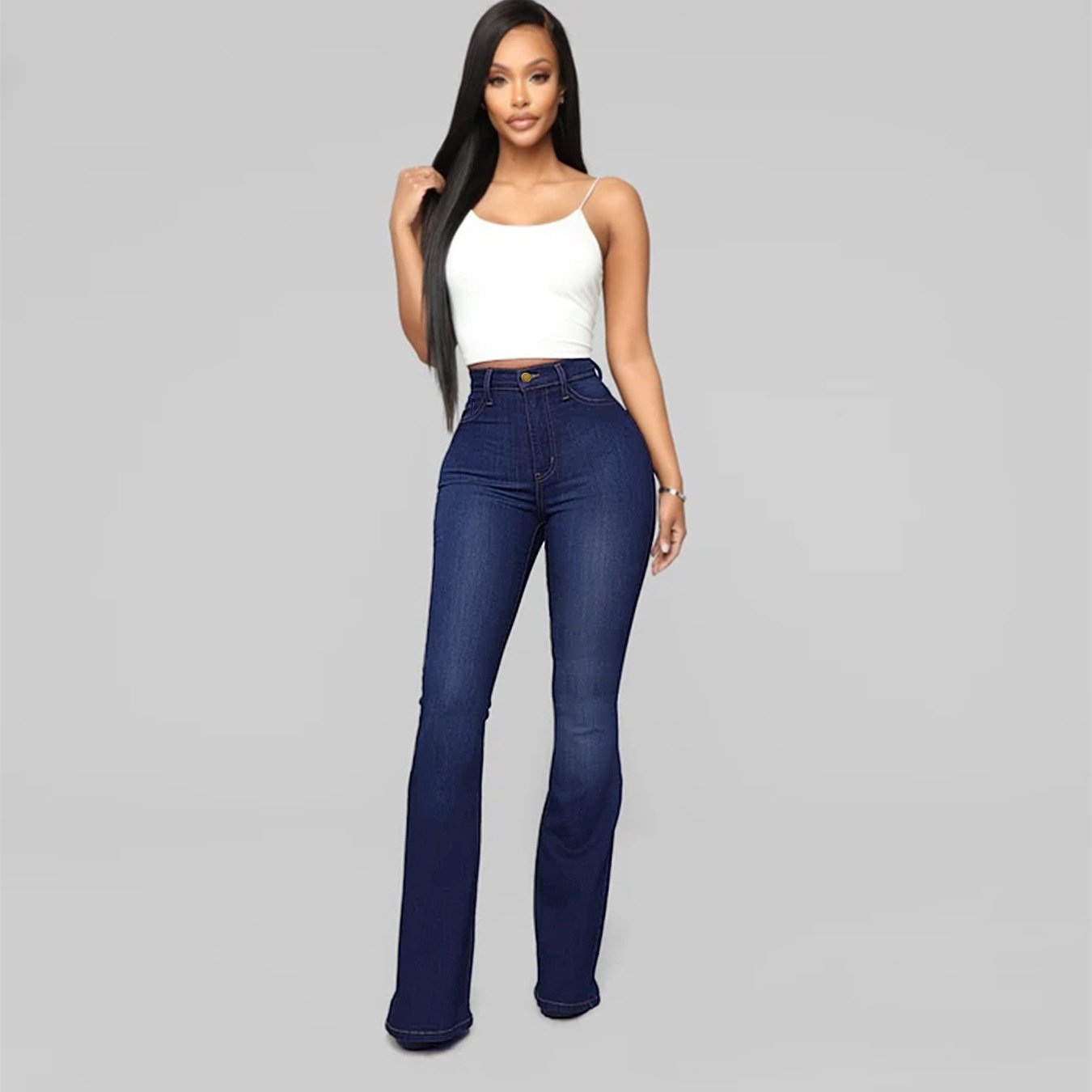 Women's Classic High Waist Slim Denim Horseshoe Pants 3