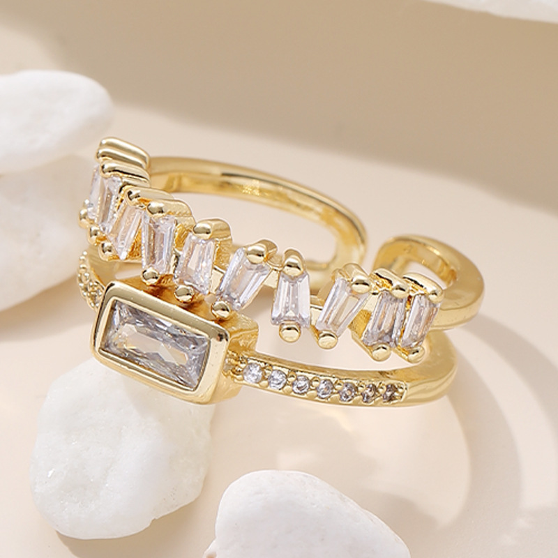 Copper Micro Inlaid Zircon Geometric Ring 1