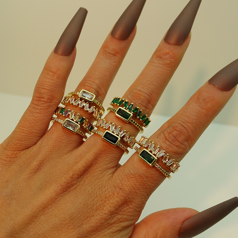 Copper Micro Inlaid Zircon Geometric Ring 4