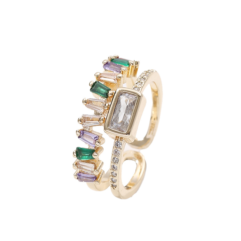 Copper Micro Inlaid Zircon Geometric Ring 5