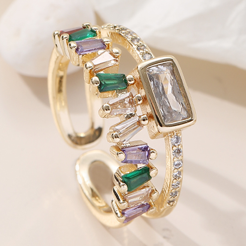 Copper Micro Inlaid Zircon Geometric Ring 9