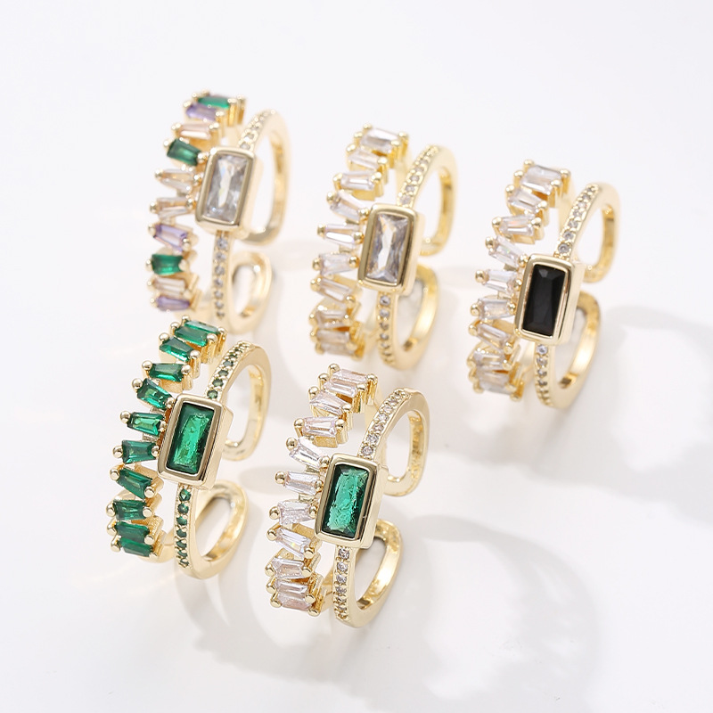 Copper Micro Inlaid Zircon Geometric Ring 8