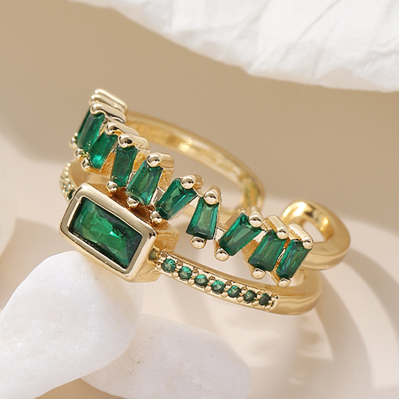 Copper Micro Inlaid Zircon Geometric Ring 6