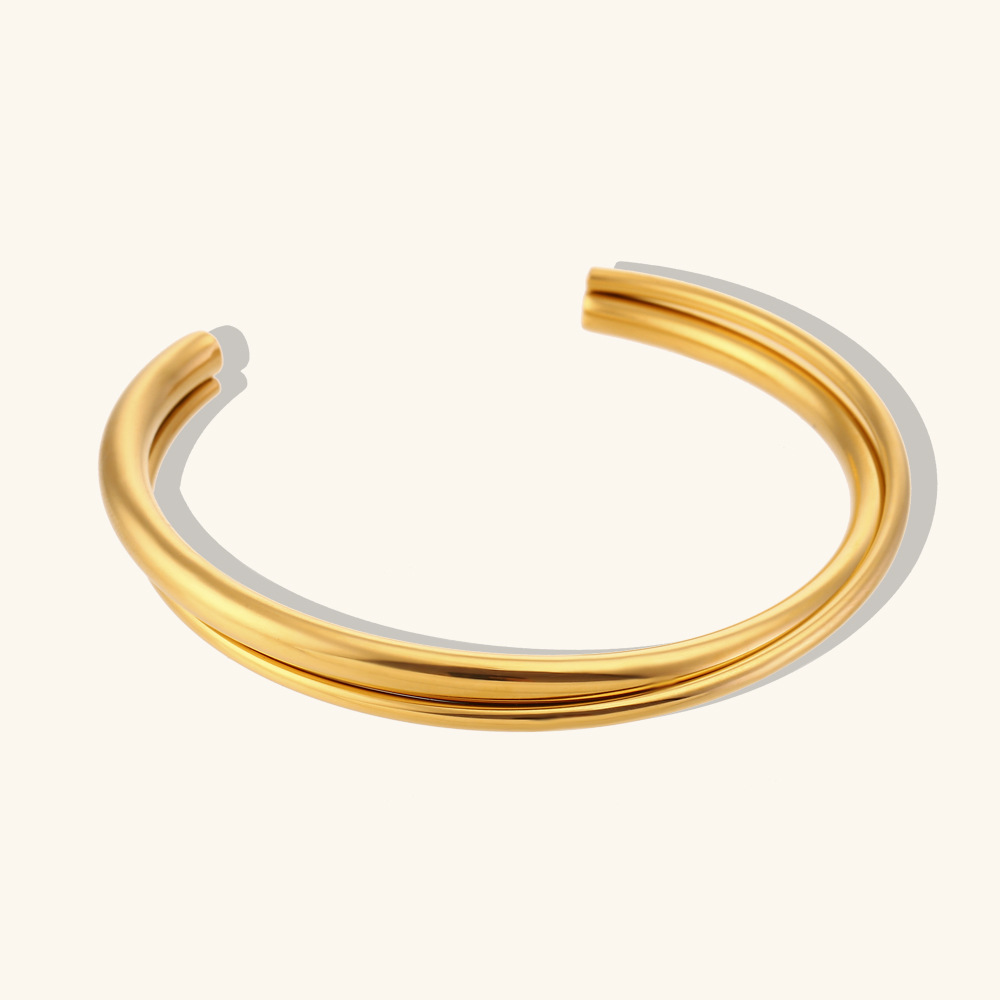 Stainless Steel 18K Gold Plated Double Cross Bracelet 1