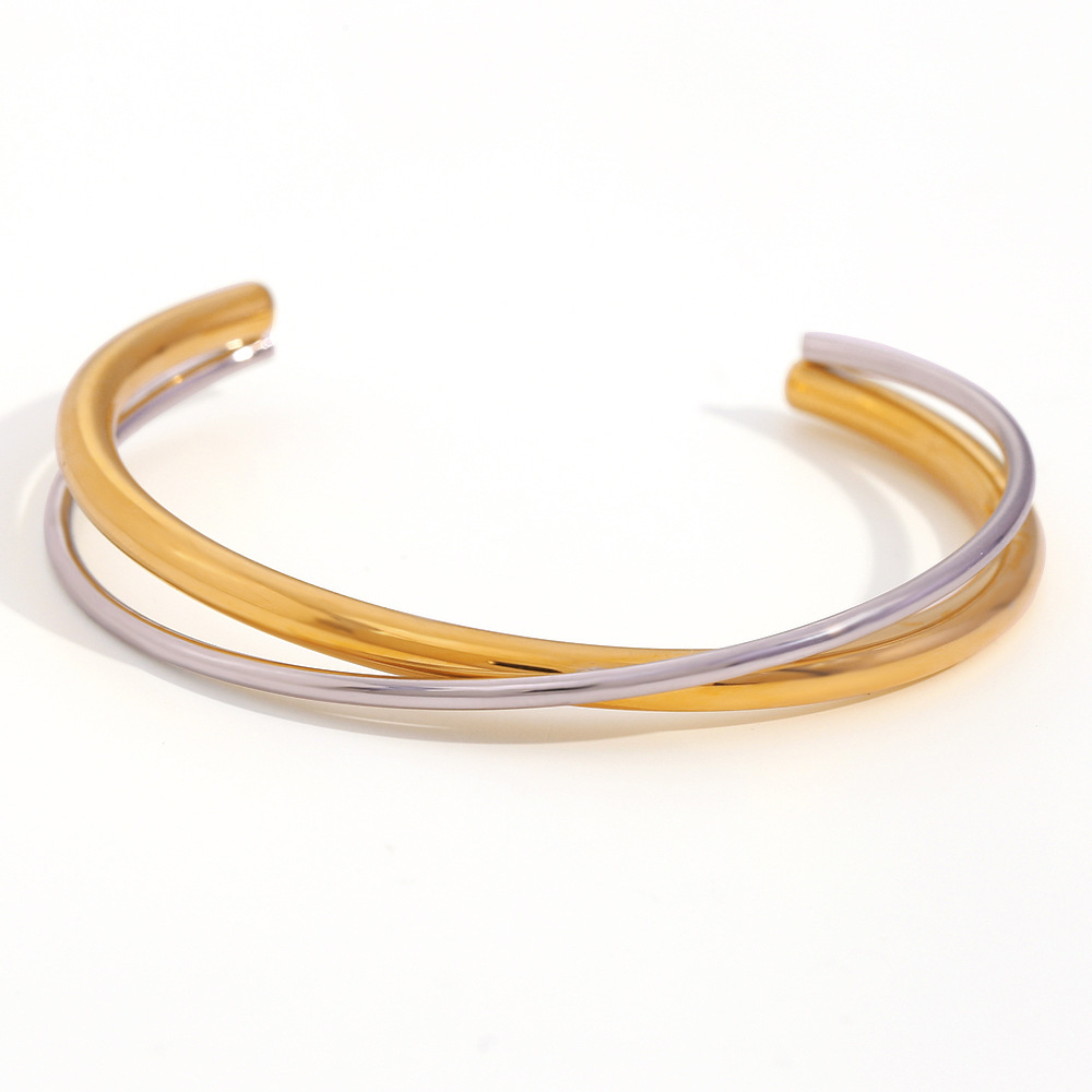 Stainless Steel 18K Gold Plated Double Cross Bracelet 4