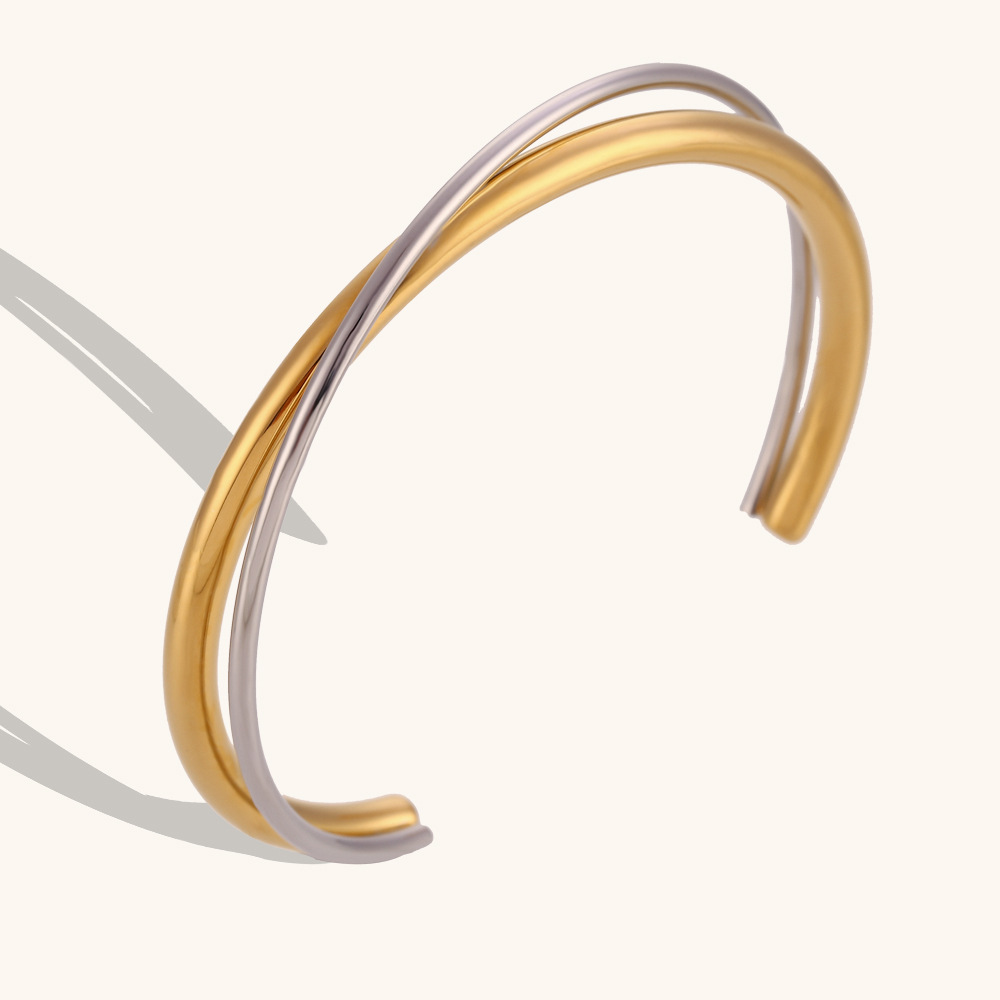 Stainless Steel 18K Gold Plated Double Cross Bracelet 3