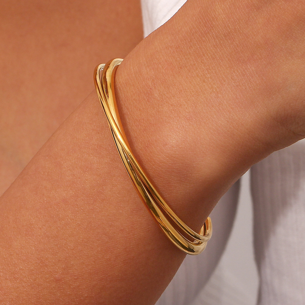 Stainless Steel 18K Gold Plated Double Cross Bracelet 6